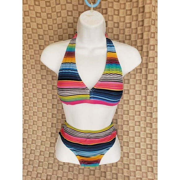 Girls Bikini Halter Style Striped 2 pc Bathing Suit Swimwear Size 14 NWOT - Picture 2 of 5